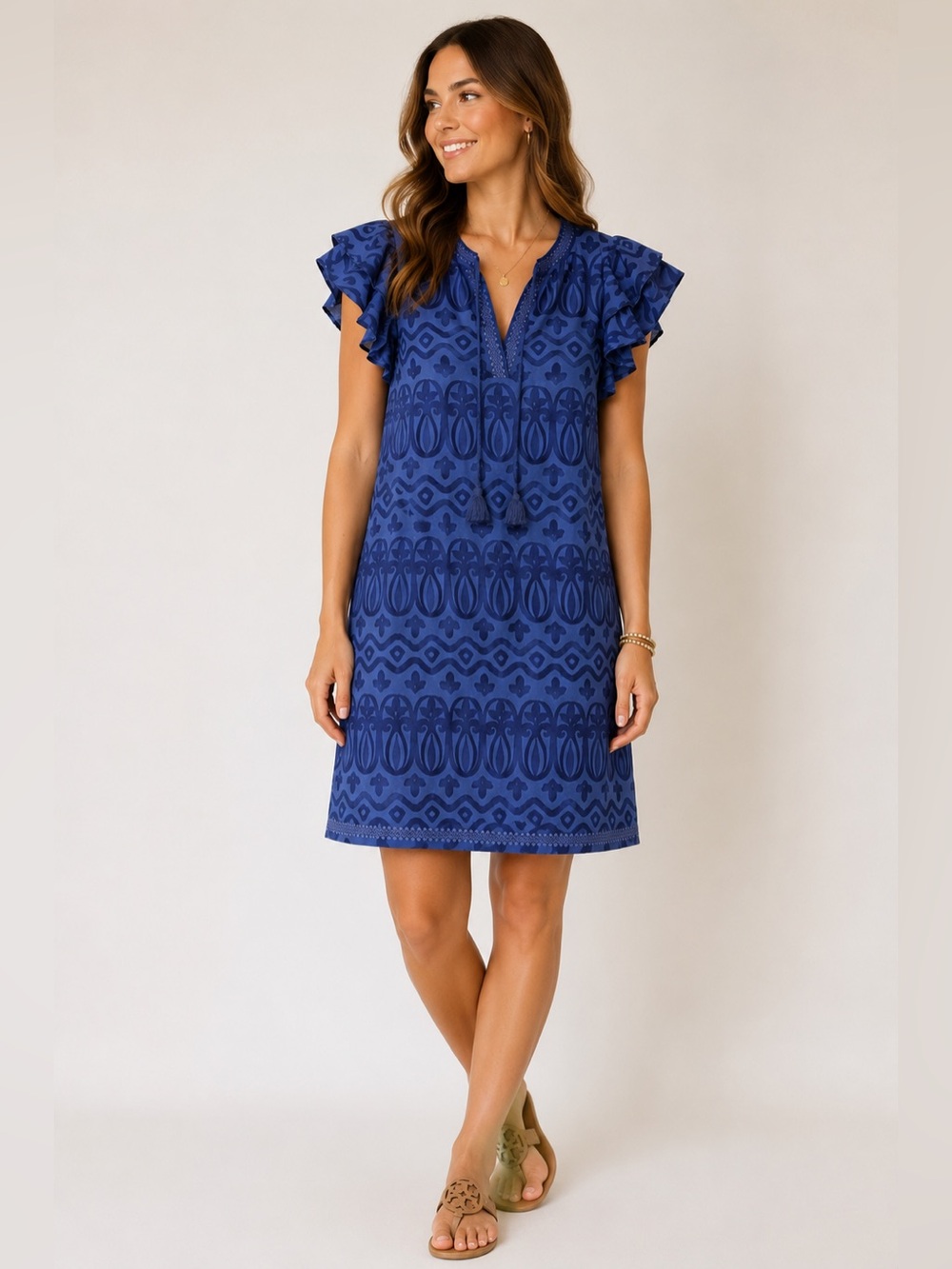 Vineyard Vines Blue Printed Flutter Sleeve Tunic Dress Size Small